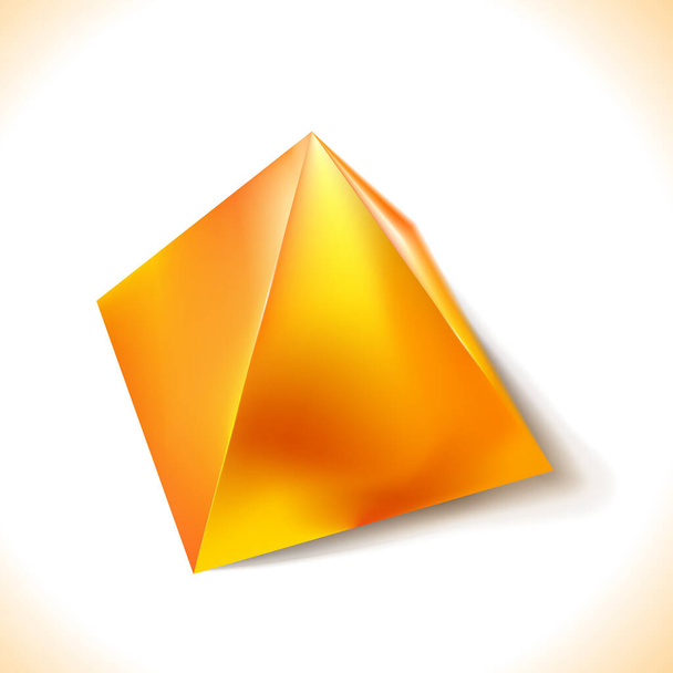 Mockup of blank glossy golden or yellow pyramid, polyhedron 3d. Icon abstract symbol. Template vector illustration for design and branding. Gold Eps 10. - Vektor, Bild