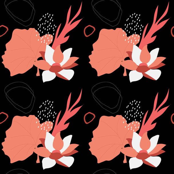 Nahtlose abstrakte Muster aus Lotusblumen und Punkten für Stoffe, Textilien, Papier, Verpackungen, Vorhänge, Kissen, Tagesdecken, Bettwäsche. - Foto, Bild