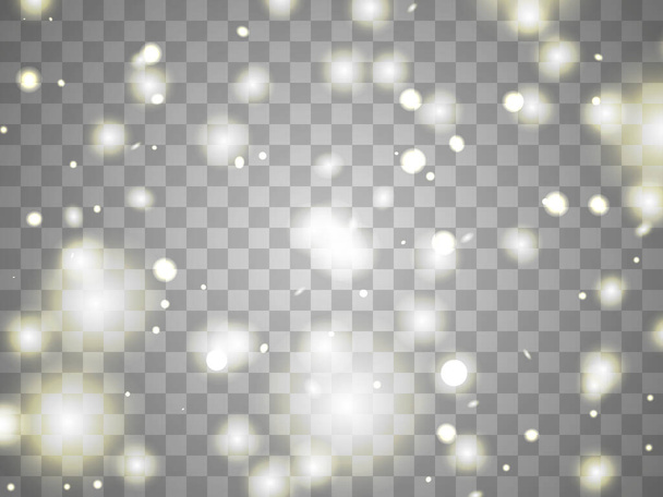 Glowing light on a transparent background. Glowing particles, magic glow. Sparkling light. Star dust. Design a template for banner, poster and greeting cards. Vector illustration - Vector, Image