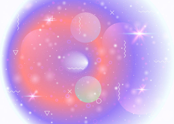 Universe background with galaxy and cosmos shapes and star dust. Holographic futuristic gradients. 3d fluid with magic sparkles. Fantastic space landscape with planets. Memphis universe background. - ベクター画像