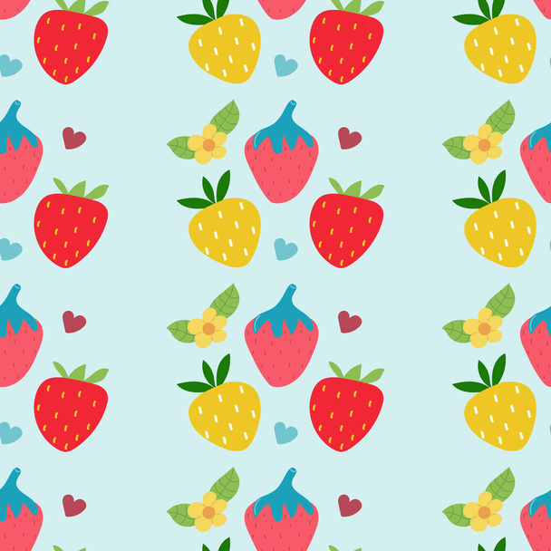 Hand drawn seamless pattern of color strawberry. Flat illustration. - Вектор,изображение