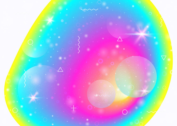 Vibrant gradients on rainbow background. Holographic dynamic fluid. Cosmos hologram. Graphic template for placard, mobile screen and mobile screen. Girlie vibrant gradients. - Vecteur, image