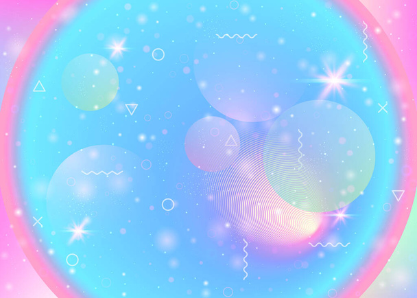 Magic background with princess rainbow gradient. Kawaii unicorn hologram. Holographic cosmos. Stylish universe banner in cute colors. Magic background with sparkles and stars for girl party. - Vector, Image