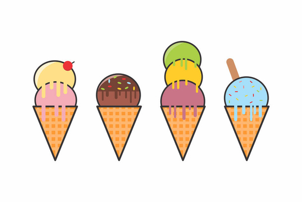 colorful ice cream food illustration bundle - Vector, Image