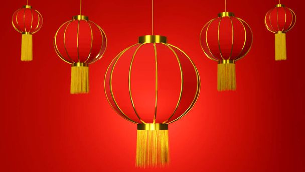 3d rendu de lanterne chinoise pour le Nouvel An chinois 2021 décoration signifie fortune à la main et le fond rouge est censé être la couleur de l'auspiciosité du peuple chinois. - Photo, image