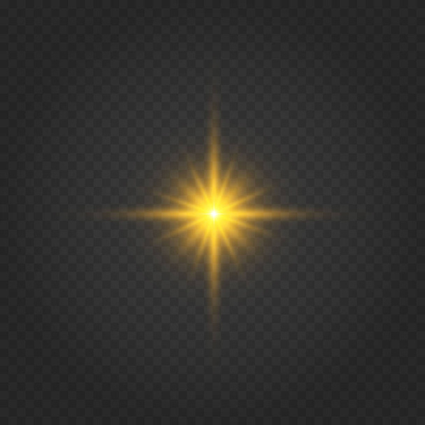Efecto de luz de destello de lente especial de luz solar transparente abstracta.Desenfoque vectorial en el resplandor del movimiento. Fondo transparente aislado. Elemento decorativo. Rayos de explosión de estrellas horizontales y proyector. - Vector, Imagen
