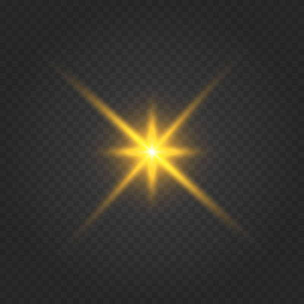Soyut şeffaf güneş ışığı özel mercek ışık efekti. Hareket halinde vektör bulanıklığı parlaklığı. İzole edilmiş şeffaf arka plan. Dekor elemanı. Yatay yıldız patlaması ışınları ve spot ışıkları. - Vektör, Görsel