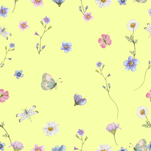小さな野の花のシームレスなパターン、繰り返し花のパターン - 写真・画像