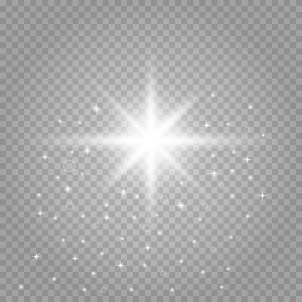 Astratto trasparente luce del sole speciale effetto luce bagliore lente. Sfocatura vettoriale in movimento bagliore. Sfondo isolato trasparente. Elemento decorativo. Raggi stellari orizzontali e riflettori. - Vettoriali, immagini