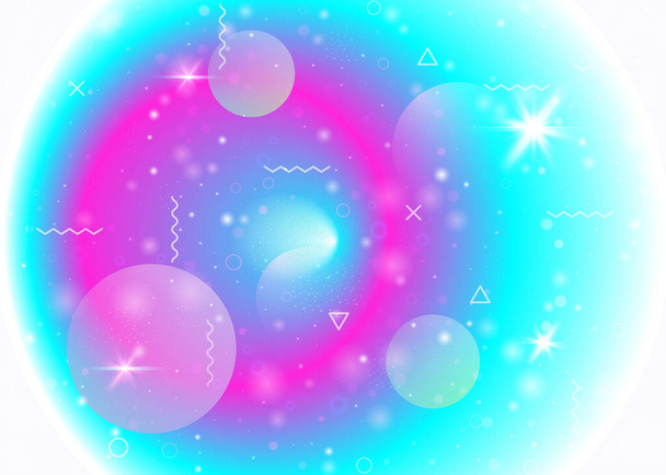 Galaxy background with cosmos and universe shapes and star dust. Fantastic space landscape with planets. Holographic futuristic gradients. 3d fluid with magic sparkles. Memphis galaxy background. - Vector, afbeelding