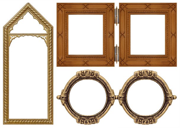 Set of wooden gothic frames for paintings, mirrors or photo isolated on white background - Photo, Image