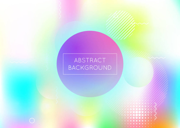 Liquid shapes background with dynamic fluid. Holographic bauhaus gradient with memphis elements. Graphic template for brochure, banner, wallpaper, mobile screen. Trendy liquid shapes background. - Vector, imagen