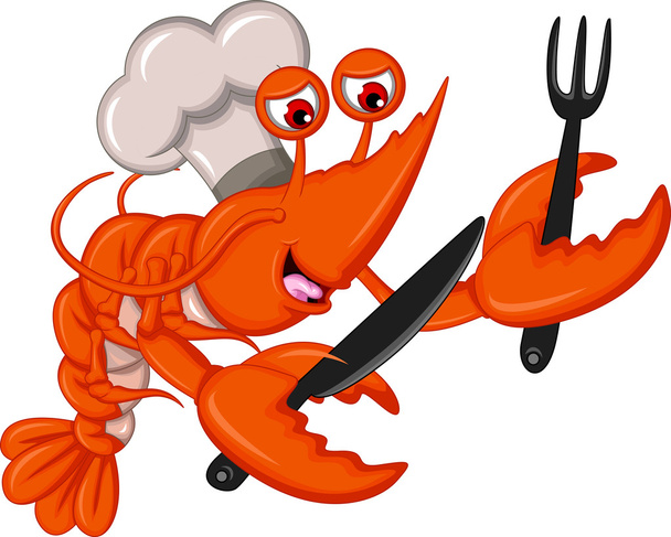 Повар-мультипликатор креветки с вилкой и ножом
 - Вектор,изображение