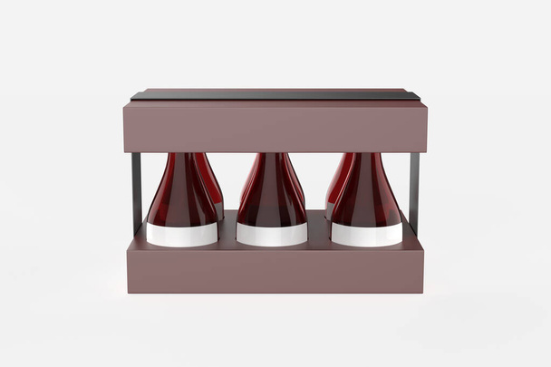 Caja con 6 botellas de vidrio Mockup aislado sobre fondo blanco. ilustración 3d - Foto, imagen
