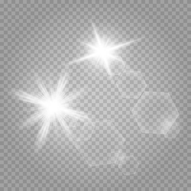 Astratto trasparente luce del sole speciale effetto luce bagliore lente. Sfocatura vettoriale in movimento bagliore. Sfondo isolato trasparente. Elemento decorativo. Raggi stellari orizzontali e riflettori. - Vettoriali, immagini