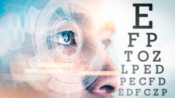 the man looking to the dynamic visual acuity test chart. the concept of visual, optical, eyeglasses and medical  - Foto, Imagem