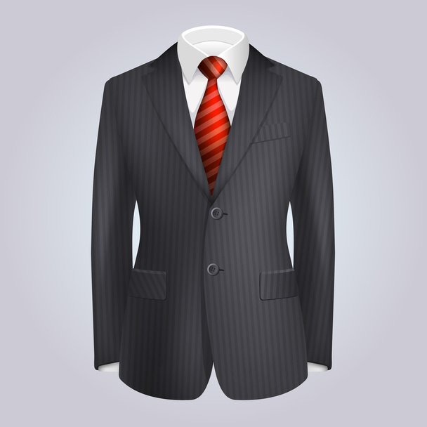 Male Clothing Dark Striped Suit with Red Tie. Vector - ベクター画像
