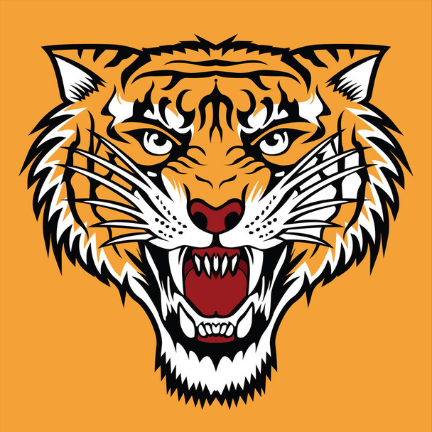 Tigre Cara de tigre enojado cabeza de tigre rey tigre tatuaje vector ilustración - Vector, Imagen