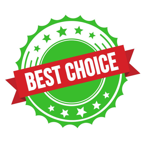 Текст "Лучший выбор" на красно-зеленой марке бейджа. - Фото, изображение