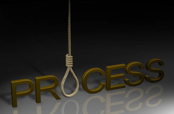 The inscription "process" and a rope for the gallows. 3d rendering. - Photo, Image