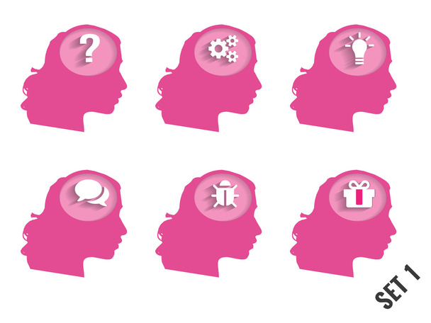 siluet ženských hlav s různými předměty. sada 1. - Vektor, obrázek