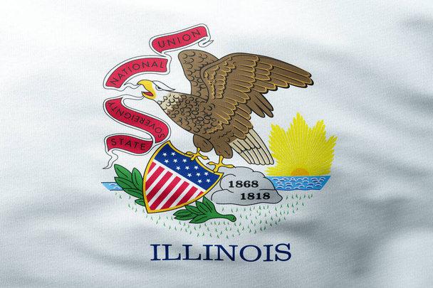 Illinois State Flag wapperend in de wind. Een close-up - Foto, afbeelding
