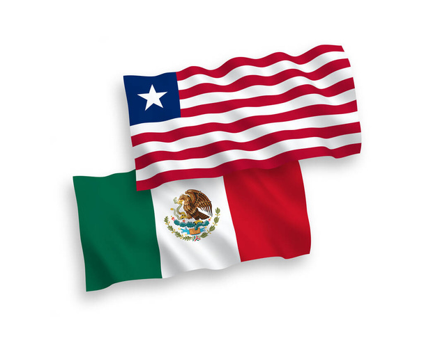 Nemzeti vektor szövet hullám zászlók Mexikó és Libéria elszigetelt fehér háttérrel. 1-2 arányú. - Vektor, kép