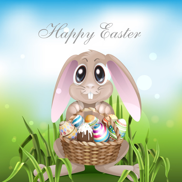 The Easter Bunny With A Basket Full - Vetor, Imagem