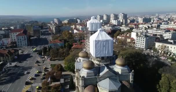 Restoration process of church, cathedral, maintenance and gold plating of its domes. The Cathedral of the Assumption in Varna, Bulgaria.  - Footage, Video