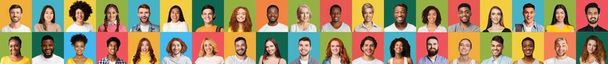 Colage of Happy People Portrait On Bright Colored Background, Panorama - Фото, зображення
