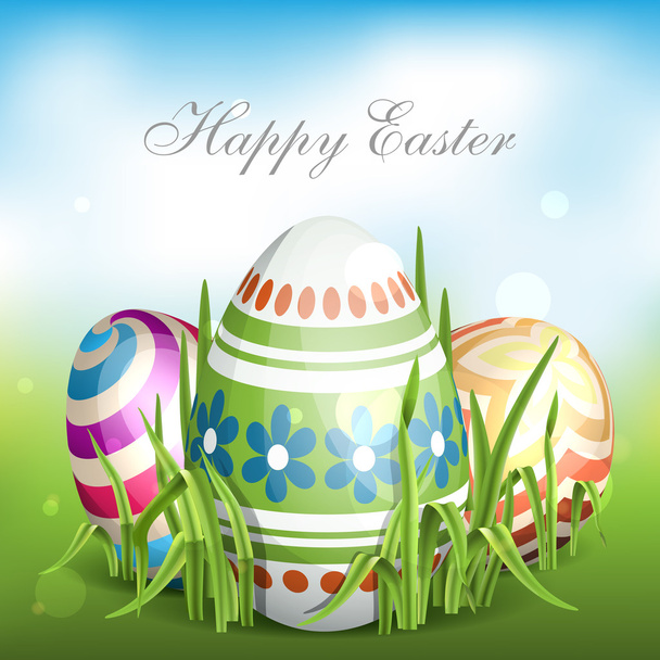 Easter Background With Eggs In Grass. - Vektör, Görsel