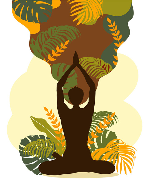 Woman sitting in lotus position. Meditation, yoga and mindfulness. vector - Vector, Image