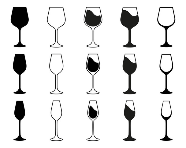 Set de verres à vin, silhouette, illustration vectorielle  - Vecteur, image