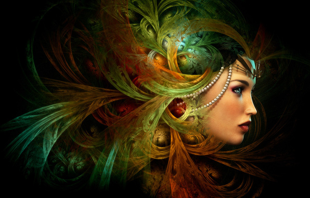 Lady with an elegant headdress, CG - Photo, Image