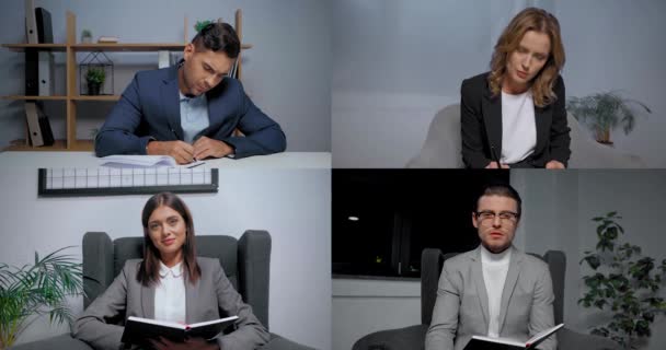 A skype-konferencia során jegyzetfüzetekre író üzletemberek  - Felvétel, videó