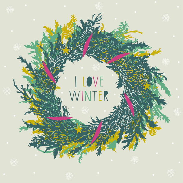 Greeting card with a festive wreath - Vector, imagen