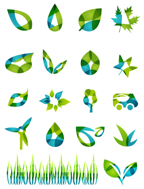 soyut yeşil yaprak şekilleri Icon set - Vektör, Görsel