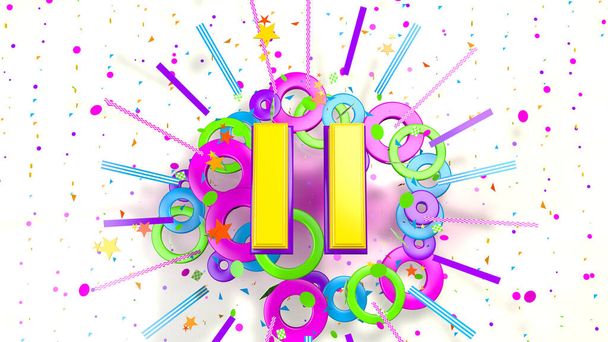 Nummer 11 voor promotie, verjaardag of jubileum op een explosie van confetti, sterren, lijnen en kringen van paarse, blauwe, gele, rode en groene kleuren op een witte achtergrond. 3d illustratie - Foto, afbeelding