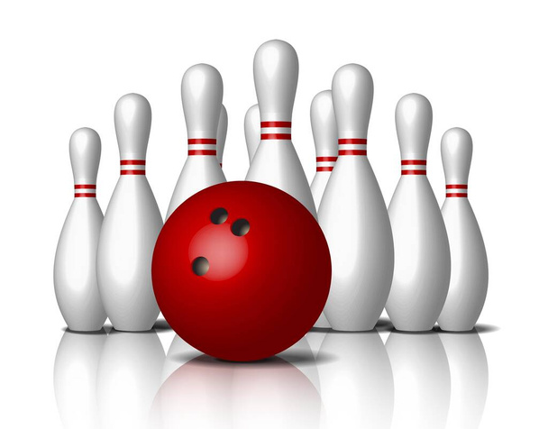 3d realistica icona di bowling vettoriale, isolato su sfondo bianco, palla rossa. - Vettoriali, immagini