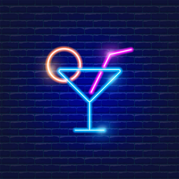 Cocktail lasi neon kuvake. Juomakonsepti. Suunnittelun vektorikuvaus - Vektori, kuva