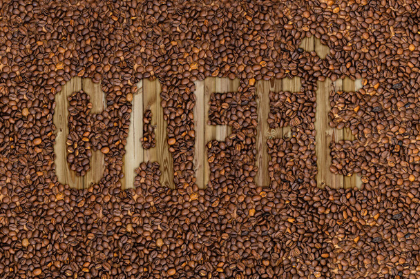 lettering caffè con chicchi di semi di grano in diverse lingue italiano - Foto, immagini