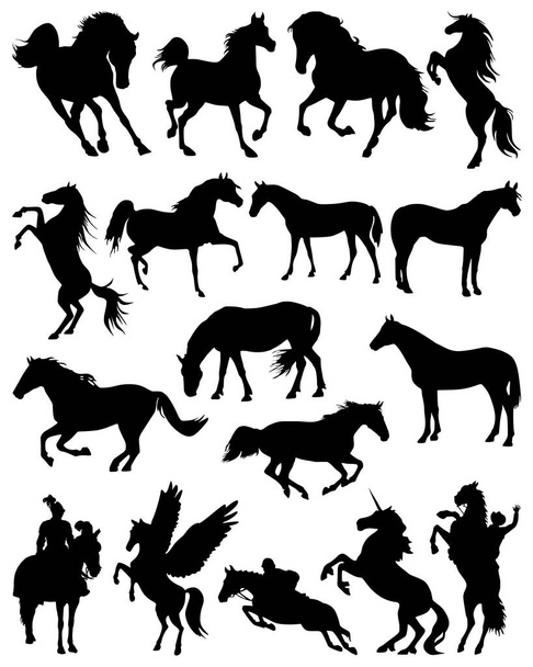 Sammlung Silhouetten von Pferden. Vektorillustration. - Vektor, Bild