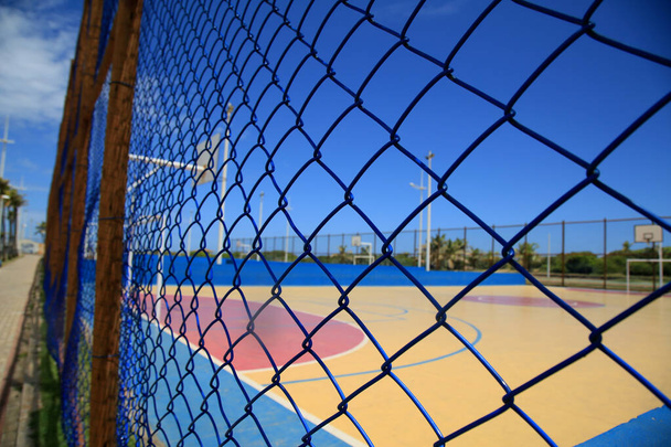 salvador, bahia, brazil - january 11, 2021: protection grid made of steel screen is seen in a sports court in the city of Salvador. *** Local Caption *** - Photo, Image