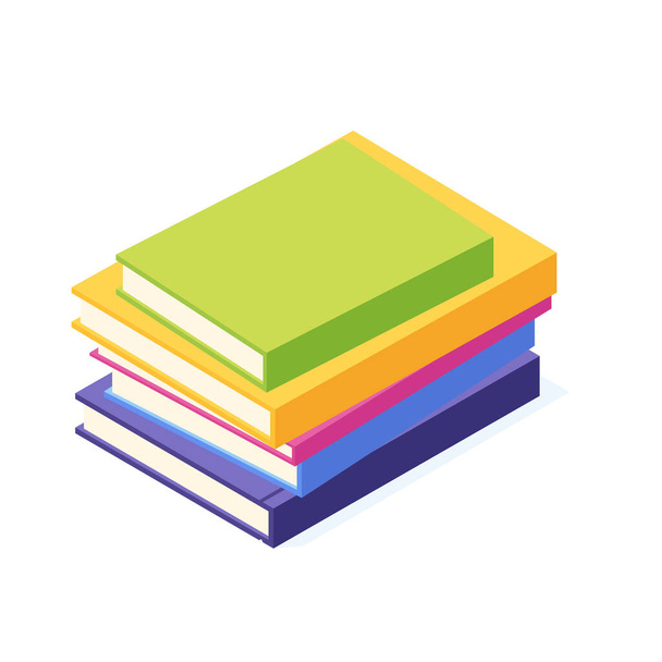 Stack of lying books isometric. Pile of paper book with hard cover for education and reading concept. Isolated vector illustration of school and university study literature. - Vector, imagen