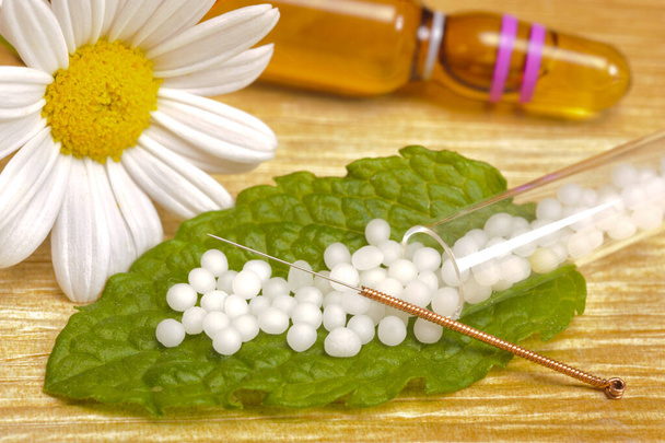alternative medicine with acupuncture and herbal pills - 写真・画像