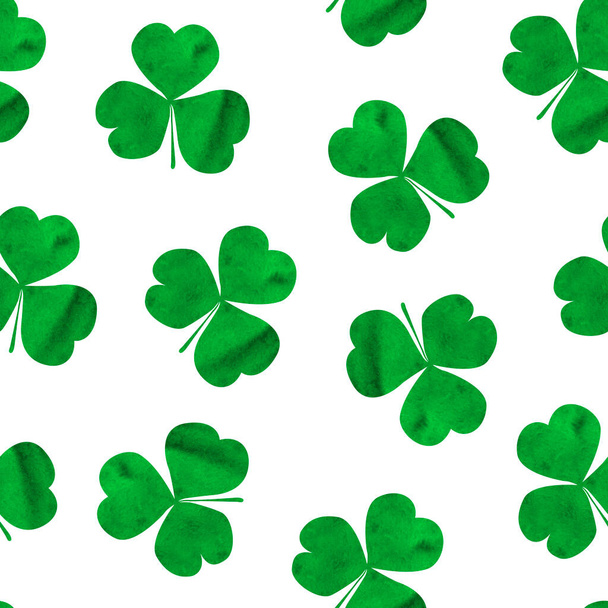 Three-leaf clover seamless pattern. For decoration of postcards, print, design works, souvenirs, design of fabrics and textiles, packaging design, invitation, wrapping, packaging, print. - Photo, Image