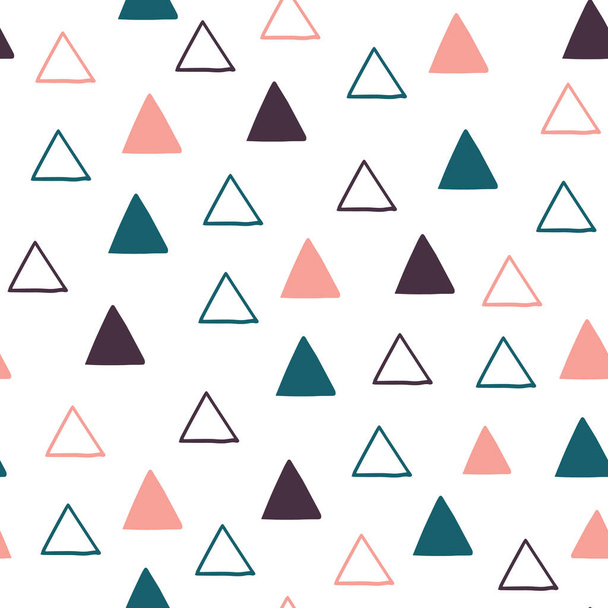 Простий векторний візерунок повторення з різнокольоровими намальованими руками трикутниками на білому тлі
 - Вектор, зображення