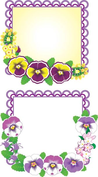 square frames, greetings from March 8, background with flowers, postcard, spring day, frames, multi-colored frames, pink, lilac - Wektor, obraz