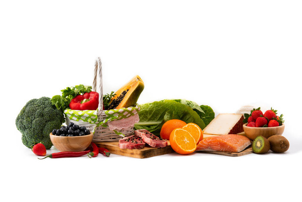 Assortment of healthy food isolated on white background - Photo, Image