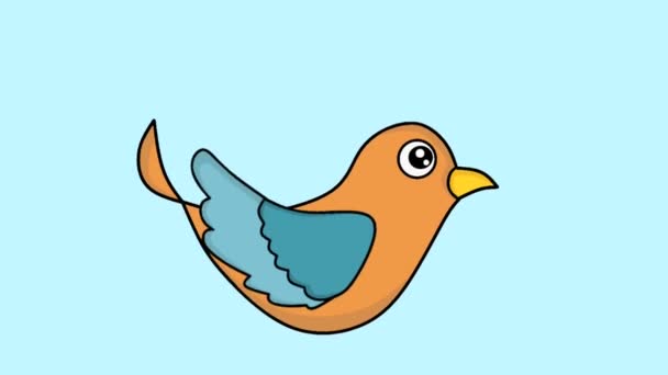 Vídeo animado bidimensional del personaje de un pájaro volando sobre un fondo azul - Imágenes, Vídeo